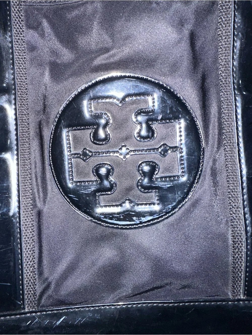 Tory Burch Ella Black Nylon Patent Trim Tote